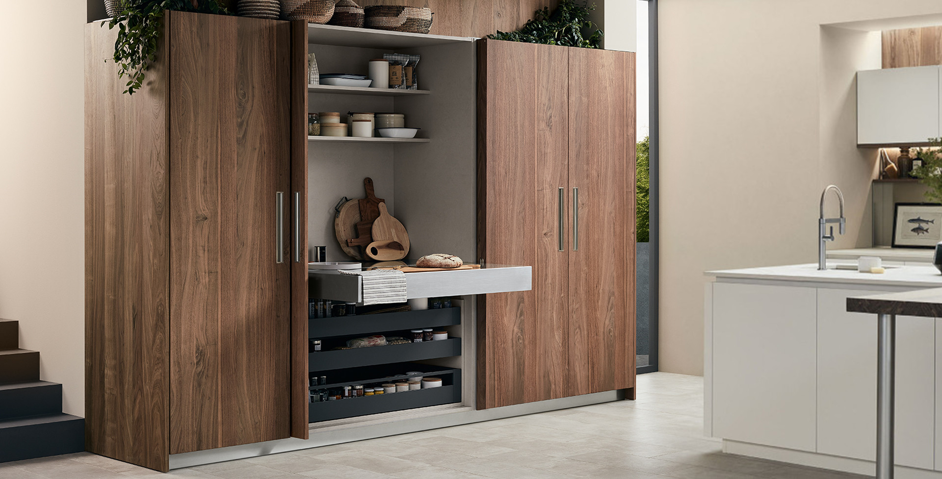 Lounge Laccato Opaco Bianco Puro 215, Noce Nodoso 446