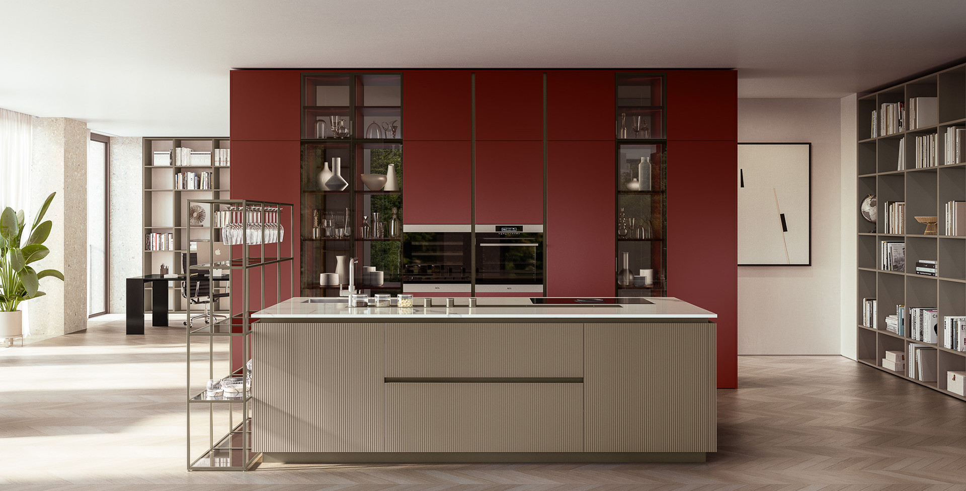 Lounge Shellsystem Metallo Liquido Rosso Roma 699 - Vetro Cappuccino Canneté A3C