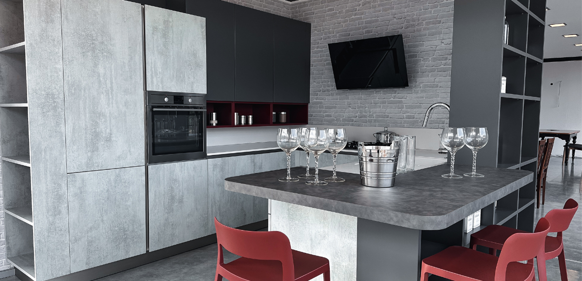 Cucina Oyster Pro Beton Grigio e Ardesia