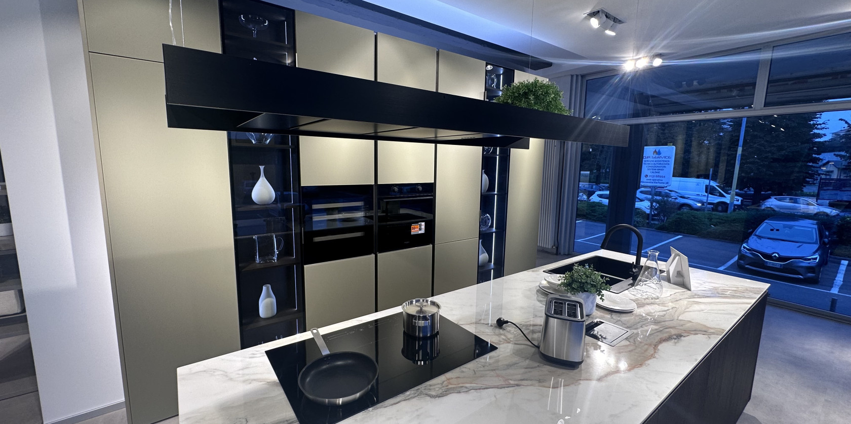 Lounge cannete' rovere scuro e vetro opaco verde militare