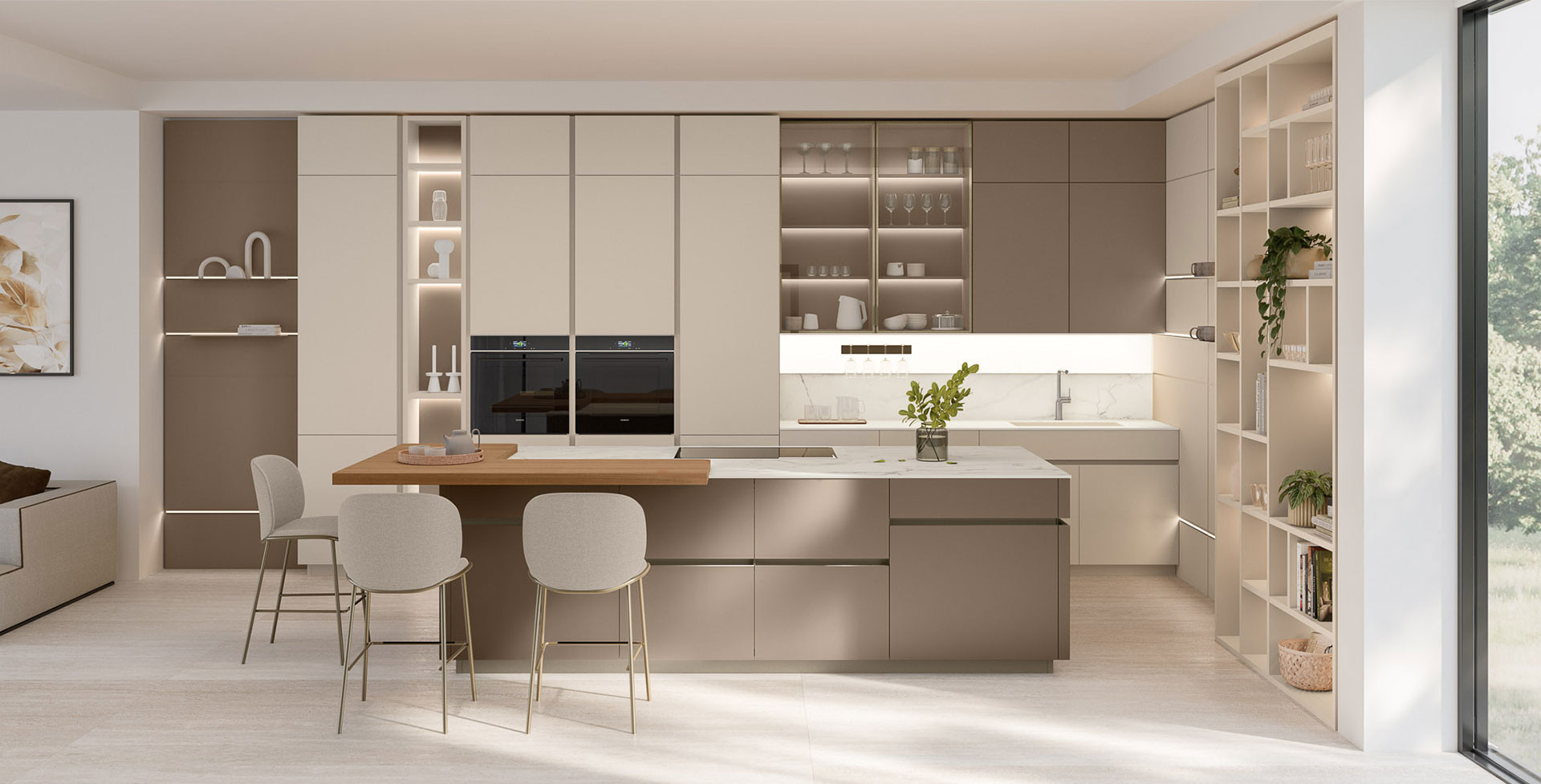 Iconica Cappuccino A3C / Grigio Corda 527 / Noce Chiaro Liscio 893